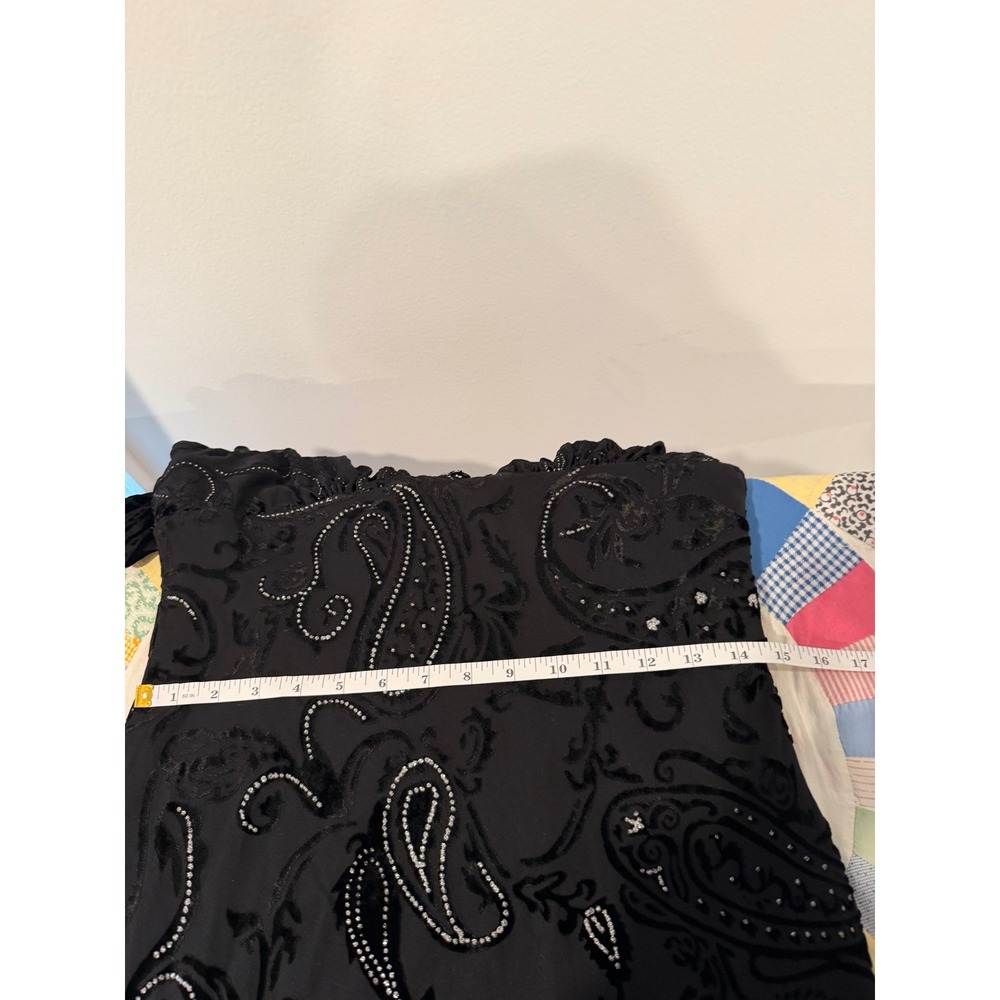 SL Fashions Black Paisley Velvet Burnout Rhinestone Godet Hem Dress Size 10 - Picture 10 of 11